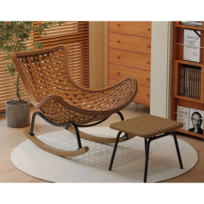 Woven Rattan Rocking Chair with Metal & Wood Base Stylish & Comfortable Seating for Living Room & Balcony Decor