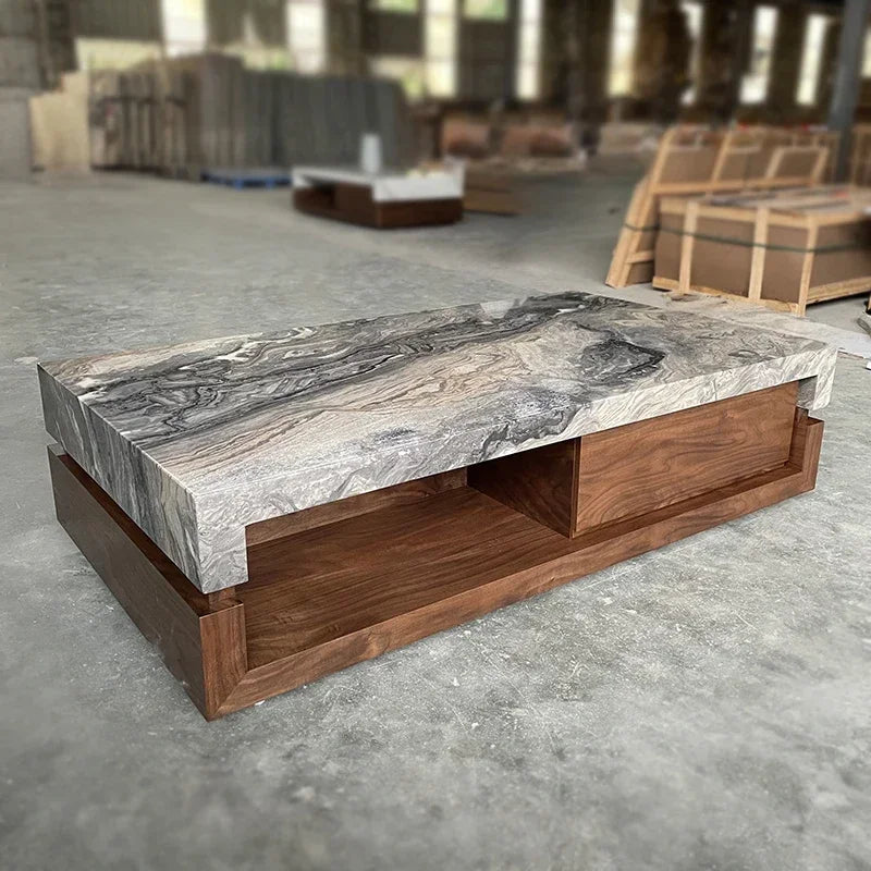 a163  Bulgari black marble luxury stone coffee table living room new walnut light luxury high sense