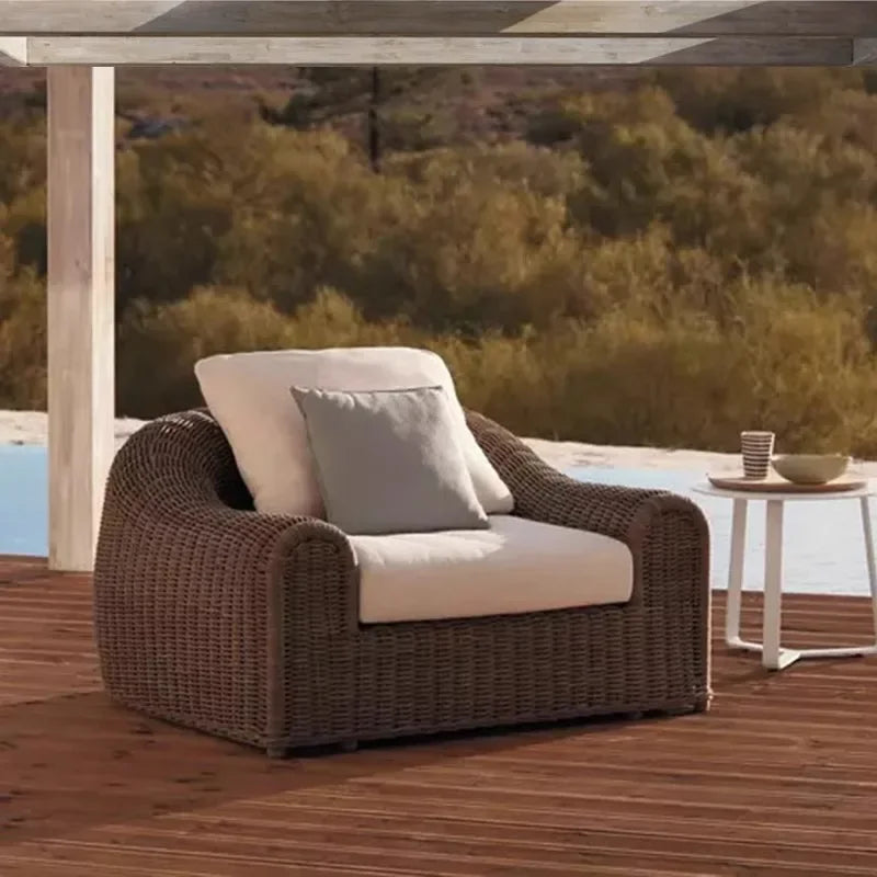 Leisure Rattan Outdoor Sofas Modern Courtyard Terrace Balcony Garden Sofas Accent Banquet Furniture Muebles Jardin Lshysf