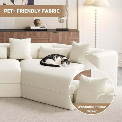 124" Cloud Sectional Couch, Upholstered Couches for Living Room Bedroom, Modern Boneless Modular Sofa with Deep Seat, L-Shape Mo