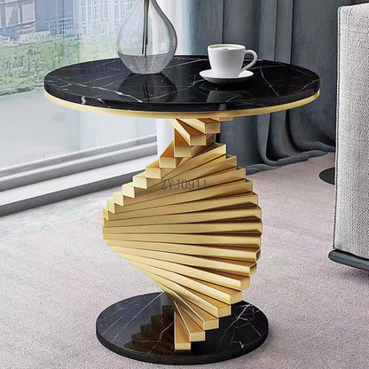 Living room modern luxury coffee corner table latest round top gold metal base side table