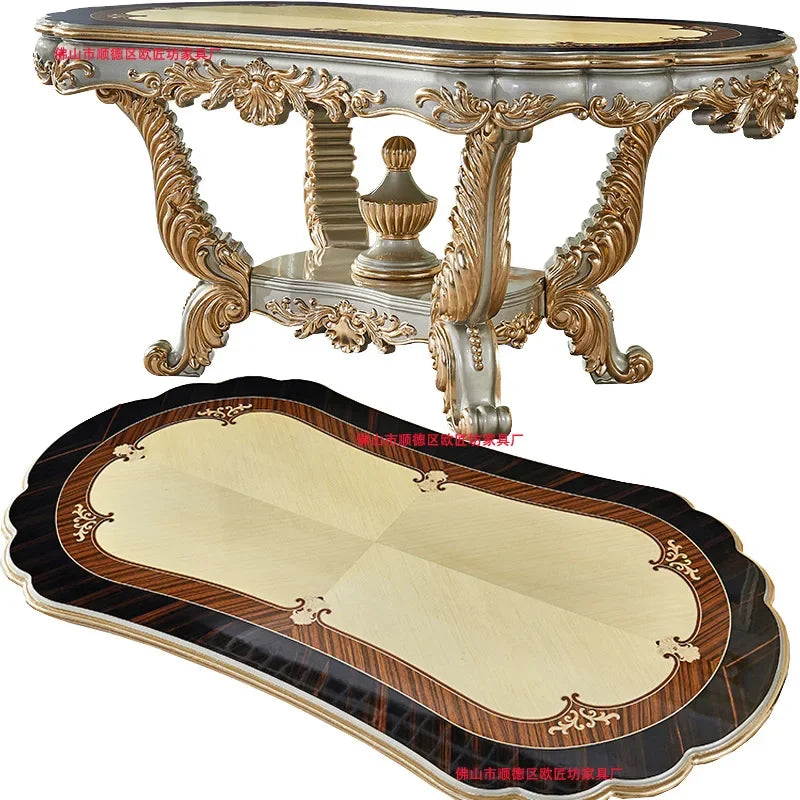 Solid wood dining table and chair combination size household, European style, carved