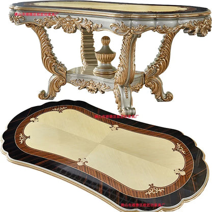 Solid wood dining table and chair combination size household, European style, carved
