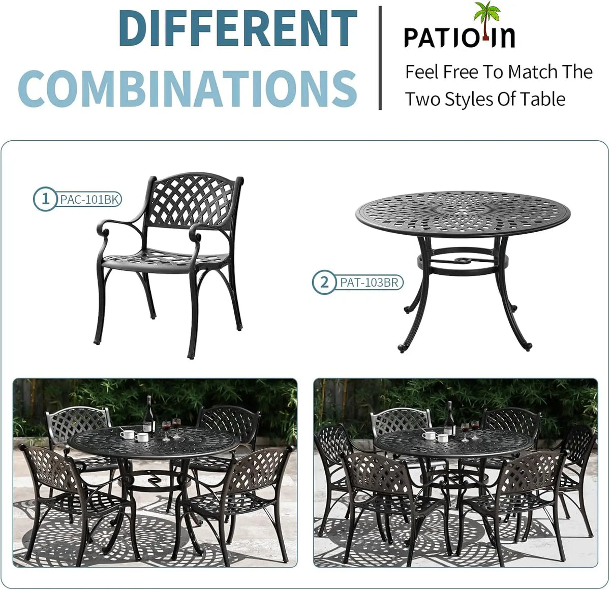 2 Piece Outdoor Cast Aluminum Dinning Chairs, Patio Bistro Chair Set with Armrests, Patio Dinning Chairs