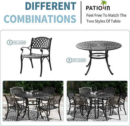 2 Piece Outdoor Cast Aluminum Dinning Chairs, Patio Bistro Chair Set with Armrests, Patio Dinning Chairs