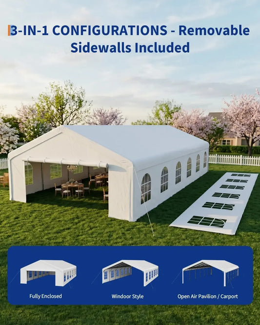 20x40 FT Outdoor Party Wedding Event Canopy Tent, Galvanized Steel Frame Shelter with Mesh Screen & Roll-Up Double Doors, Waterp