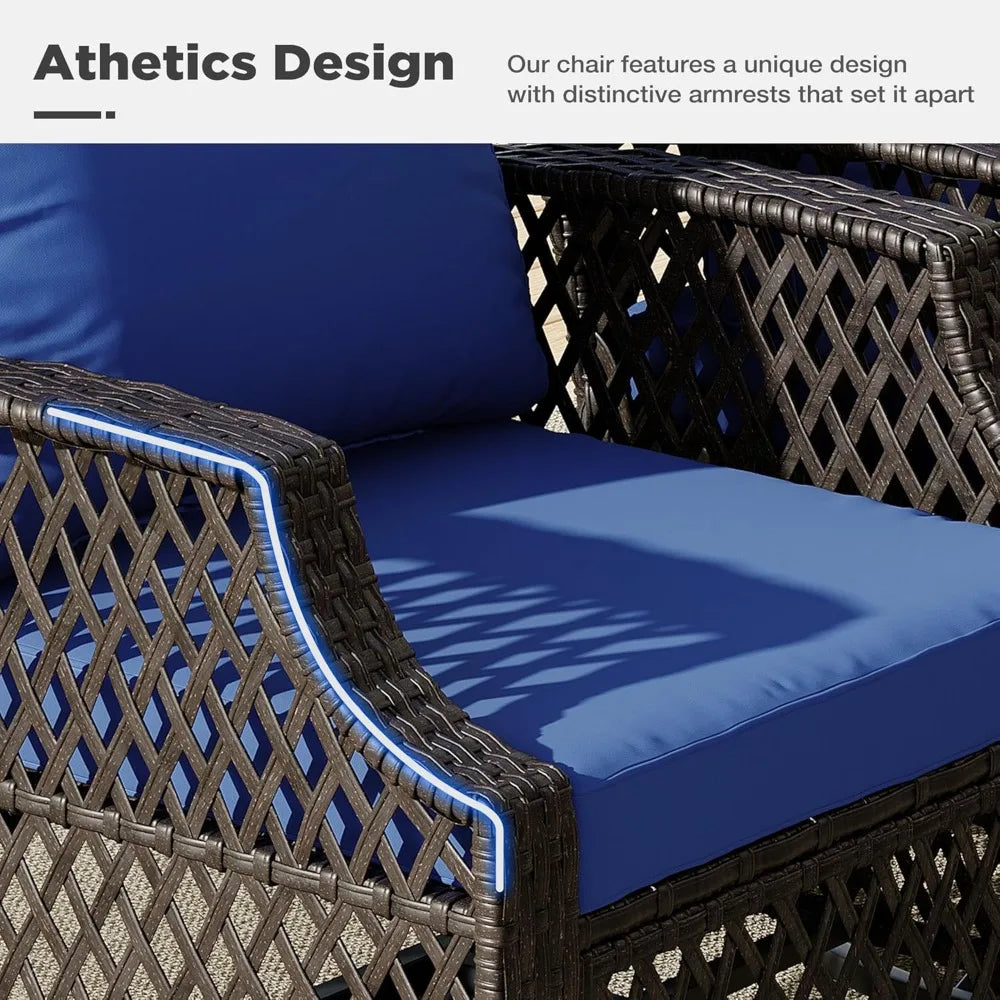 6 Piece Patio Furniture Set, Wicker Outdoor Conversation Sofa Set with Swivel Chairs, 2 Ottomans, Storage Coffee Table,