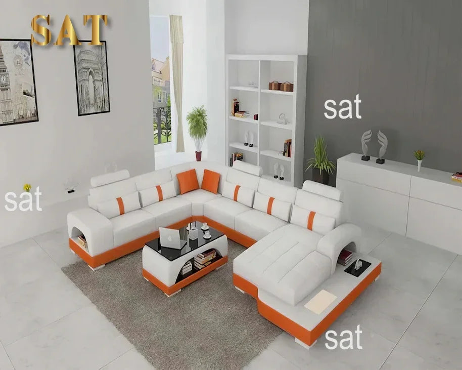 Nordic designer light luxury villa leather living room sofa high-end customized leisure hotel sofa combination