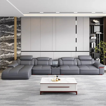 Modern simple leather sofa, first-layer cowhide living room size apartment sofa