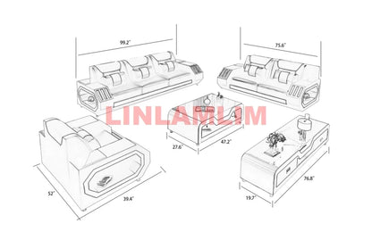 Futuristic LED Italian Genuine Leather Sofa Set – Modern Sectional Couch with Illuminated Arm Storage and High-Density Cushions