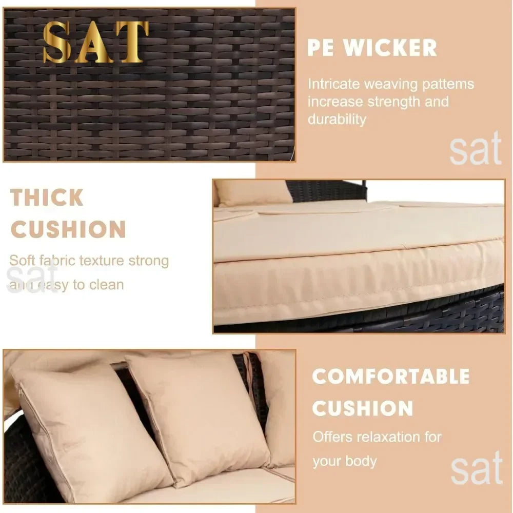 z Outdoor Terrace Canopy Bed with Washable Soft Cushion, Clamshell Shaped Segmented Seats, Suitable for Backyard, Porch, (brown)