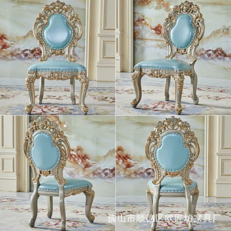 Solid wood dining table and chair combination size household, European style, carved
