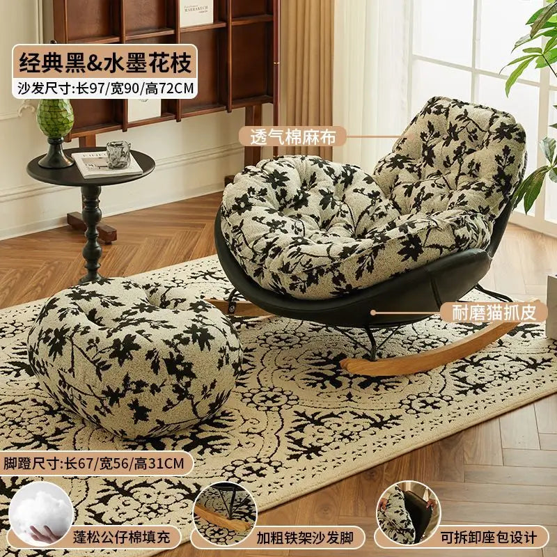Elegant Nordic Rocking Chair for Living Room Single Penguin Chair Cozy Lazy Sofa Stylish Lounge Chair for Balcony and Patio