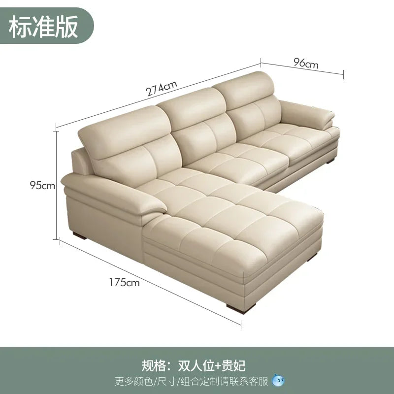 G80 Leather sofa modern simple living room first layer cowhide combination latex straight row corner