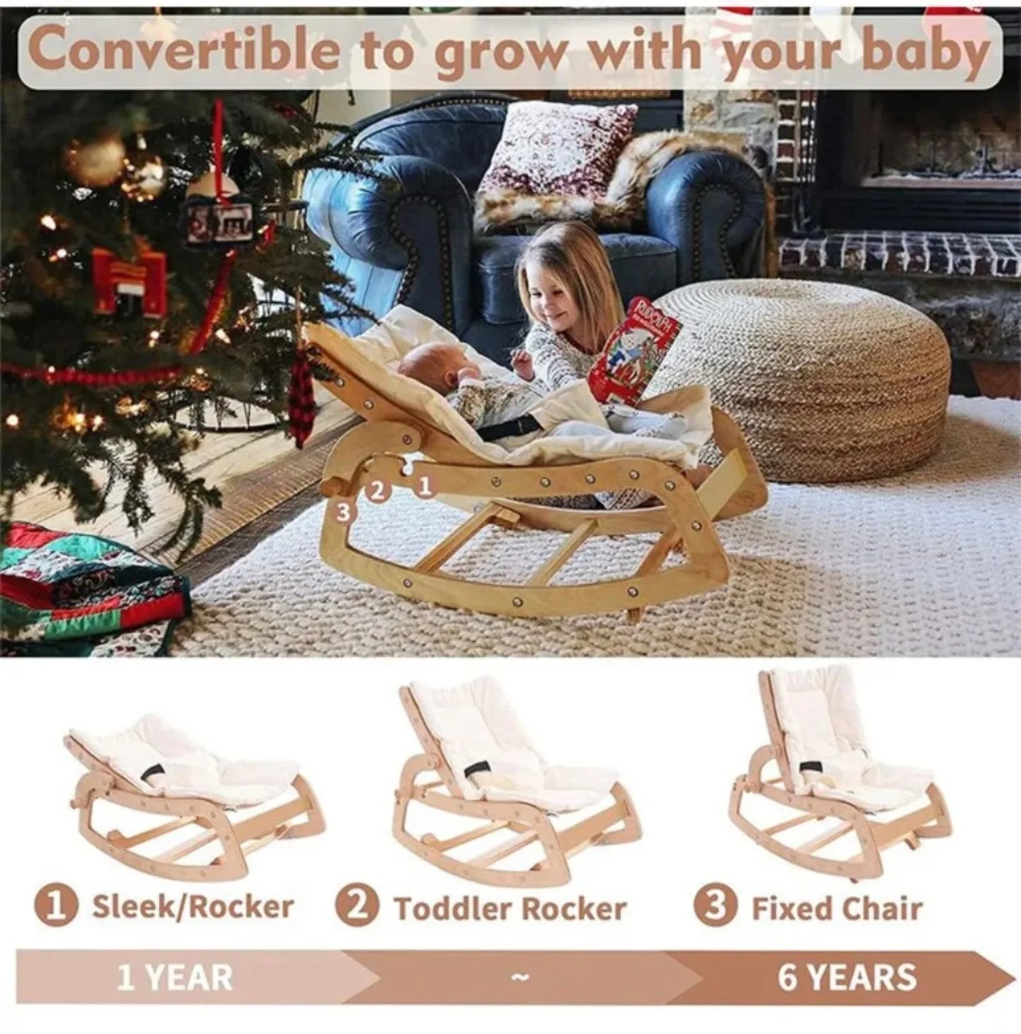 Rocking horse for children baby rocking chair solid wood home newborn recliner multifunctional wooden baby soothing chair ins