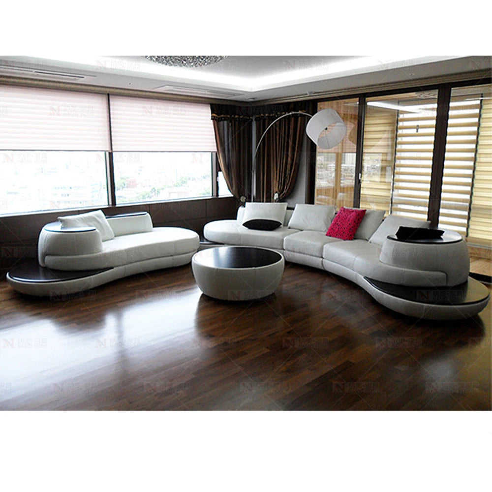 Luxury Modern Curved Genuine Leather Sofa Sectional Couch White and Black Design Living Room Contemporary Home Decoration