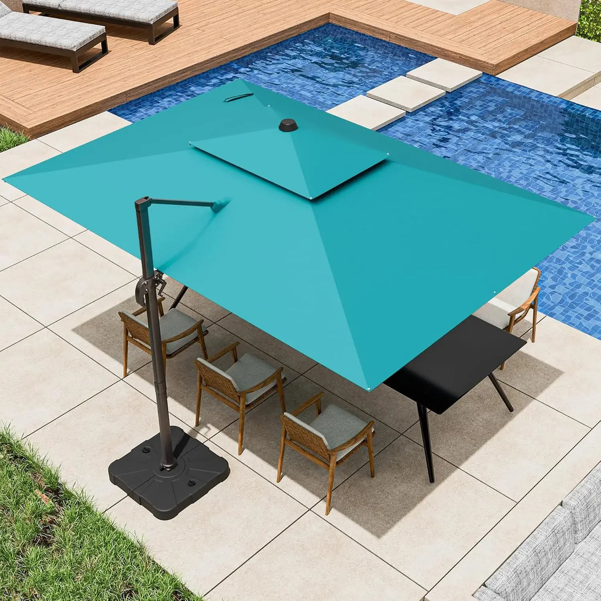 Large 9' X 12' Cantilever Patio Umbrella with 360° Rotation Heavy Duty Windproof Double Top Outdoor Rectangular Offset Umbrella