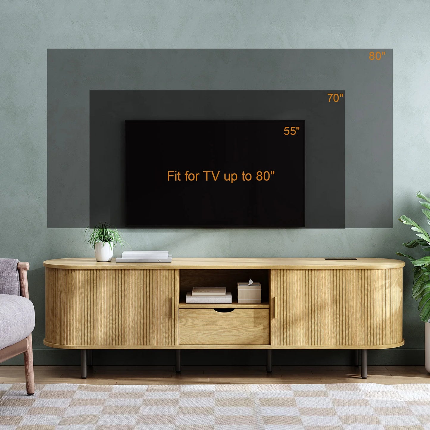 69" TV Stand w/ Power Outlet for TVs up to 80",Entertainment Center w/ Storage & Drawer,TV Console w/ Adjustable Shelves