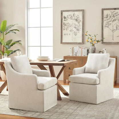 DAFIFY Kitchen Chairs Set of 2, Modern Dining Chairs with 4 Casters, Linen Armchair for Bedroom, Reading, Living Room, Beige