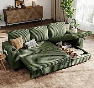 Convertible Plush Corduroy Cloud Couch with Storage Chaise & USB Charging