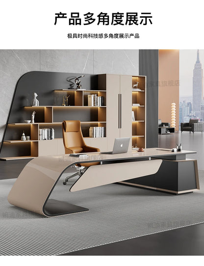 Desk boss table light luxury, big desk, writing desk file cabinet paint boss table