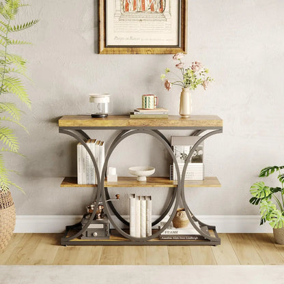39" Narrow Console Tables for Entryway, Industrial 3-Tier Sofa Table with Metal Frame and Storage Shelves for Living Room,Foyer
