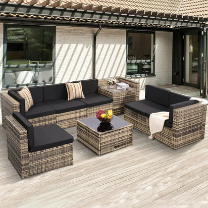8 Pieces Outdoor Wicker Rattan Patio Furniture Sectional Set,  7 Sofa Sections, Oversized