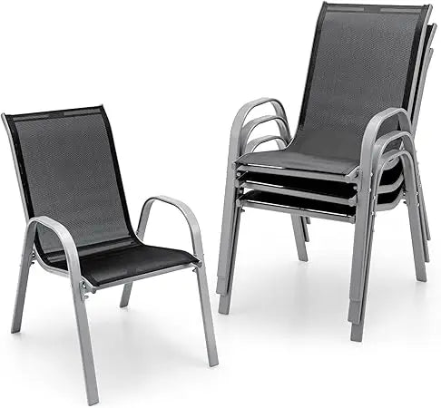 Stackable Outdoor Dining Chairs Set of 4 by Giantex - Durable Weather-Resistant with 330 lbs Capacity, Heavy-Duty Rustproof Meta
