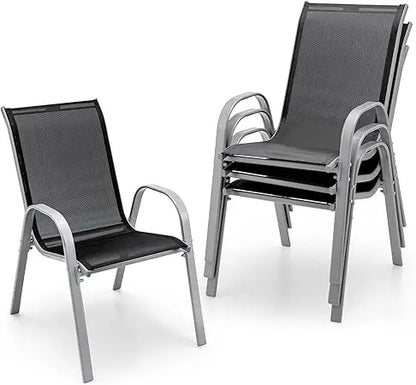 Stackable Outdoor Dining Chairs Set of 4 by Giantex - Durable Weather-Resistant with 330 lbs Capacity, Heavy-Duty Rustproof Meta