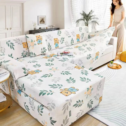 New All-season L-shape Non-slip Elastic Sofa Cover With Patterns, 360 Degree Coverage 1/2/3/4 Seat Sofa Cushion for Living Room