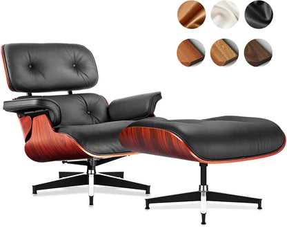 Top Grain Leather, Mid Century Chaise Lounge Chair and Ottoman, Modern Chair Classic Design, Heavy Duty Base Support for Living