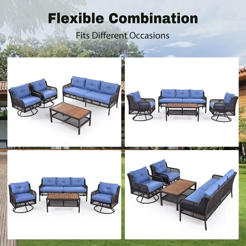 4-Piece Patio Furniture Set with Swivel Chairs, Outdoor Wicker Sectional for 5, Rattan Conversation Set for Poolside and