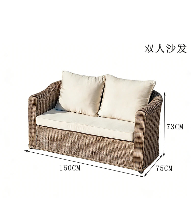 Outdoor rattan sofa combination, courtyard waterproof and sun protection villa, outdoor balcony, leisure furniture combination