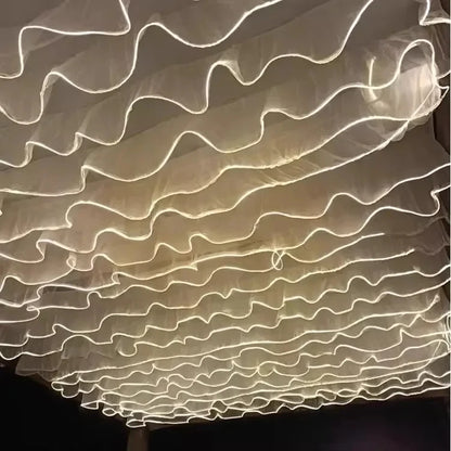 Glowing Curtain for Wedding Ceiling Decor, White Wave Tulle Fabric with Lights, Romantic Party Christmas Event Decoration