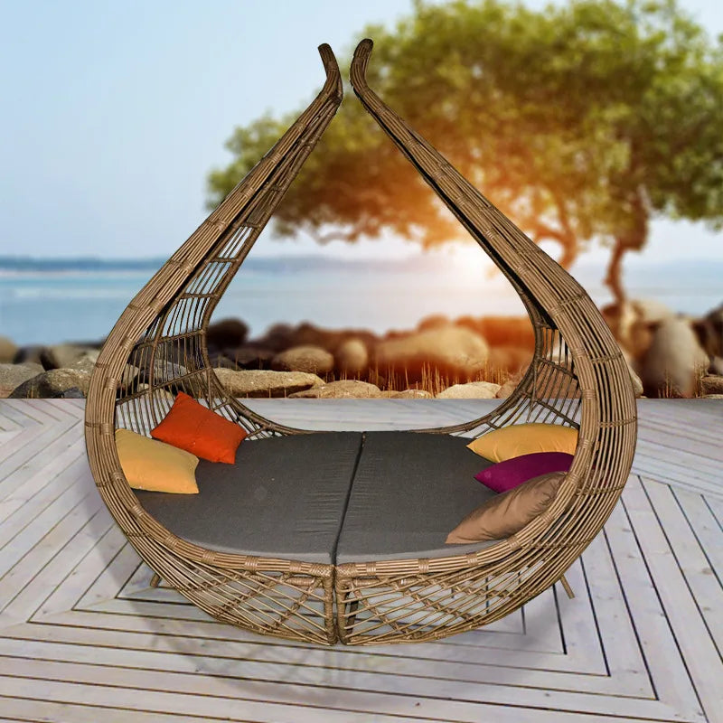 Rattan furniture Lazy bed, courtyard leisure bed Hand woven recliner