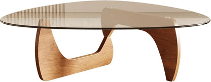 Table basse Morden, plateau triangulaire en verre trempé de 42,5" x 28,5" x 16,1" pour le salon, couleur : bois naturel