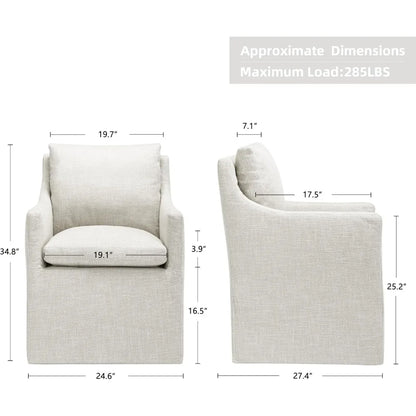 Upholstered Dining Chair,Linen Accent Chair for Living Room,Single Sofa with 4 Casters,Upholstered Armchair for Bedroom Reading