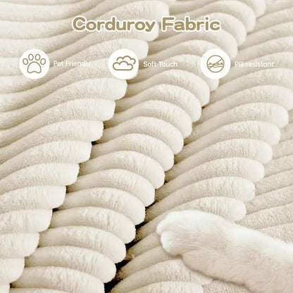 Oversized Modular Convertible Sectional Couch with Extra-Thick Armrests and Chaise, Soft Corduroy Fabric, Ergonomic Design,