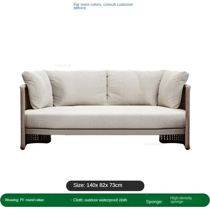 Luxury Rattan Outdoor Sofas Retro Garden Furniture Leisure Home Balcony Patio Set Nordic Rainproof and Sunproof Rope Sofa Chair