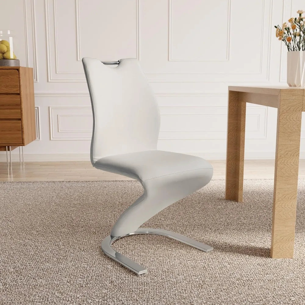 Modern pair of modern upholstered dining chairs with pu leather cushion seats and sturdy design for kitchen and dining room