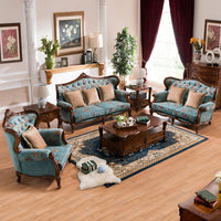 American-style all-solid wood fabric sofa combination three-person furniture set