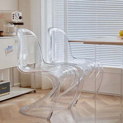 Elegant Clear Plastic Chair with Acrylic Backrest for Living Room Dining Stylish S Shaped Transparent Plastic Dining Stool