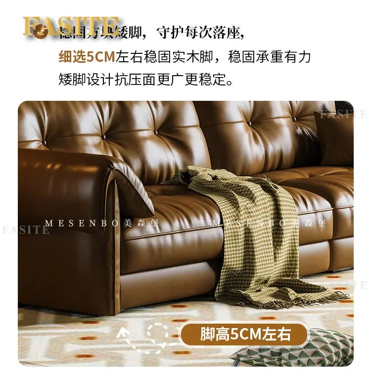 Oil wax leather sofa, French retro style, large and small apartment, living room straight combination