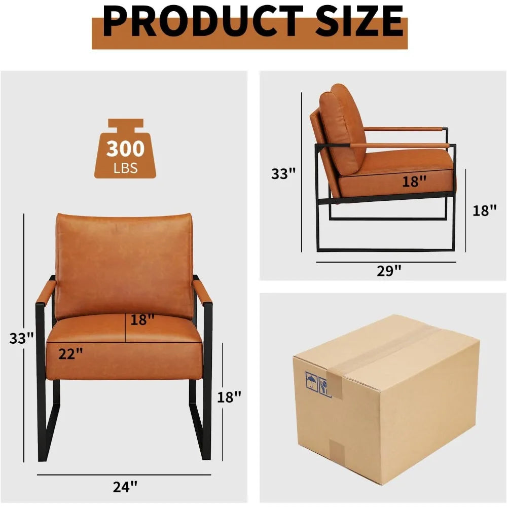 Mid Century Modern Accent Chair, PU Leather Armchair with Metal Frame,Comfy Single Reading Chair with Soft Padded Backrest and
