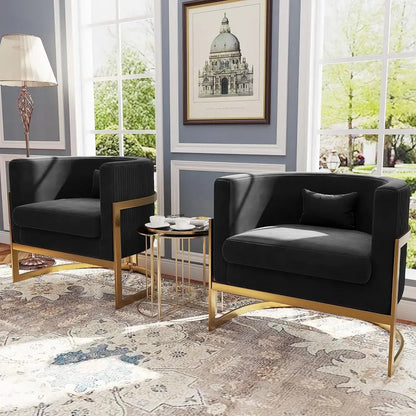 Accent Chair Gold Modern Barrel Chair Upholstered Arm Chairs for Bedroom Living Room Sofa Chair Club Chairs Black
