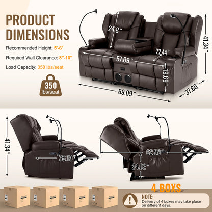 Redlife Loveseat Electric Recliner Sofa for Seniors, Massage & Heat,Dual Motor,350LBS Capacity,Cat-Claw Leather,For Living Room