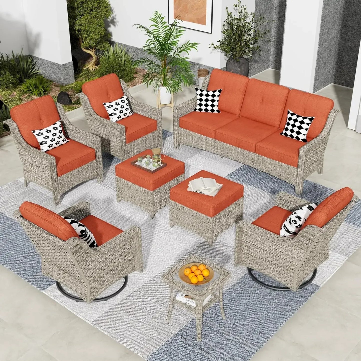 Wicker Outdoor Furniture Patio Conversation Rattan Sofa Set for Garden,Poolside,Backyard,Deck