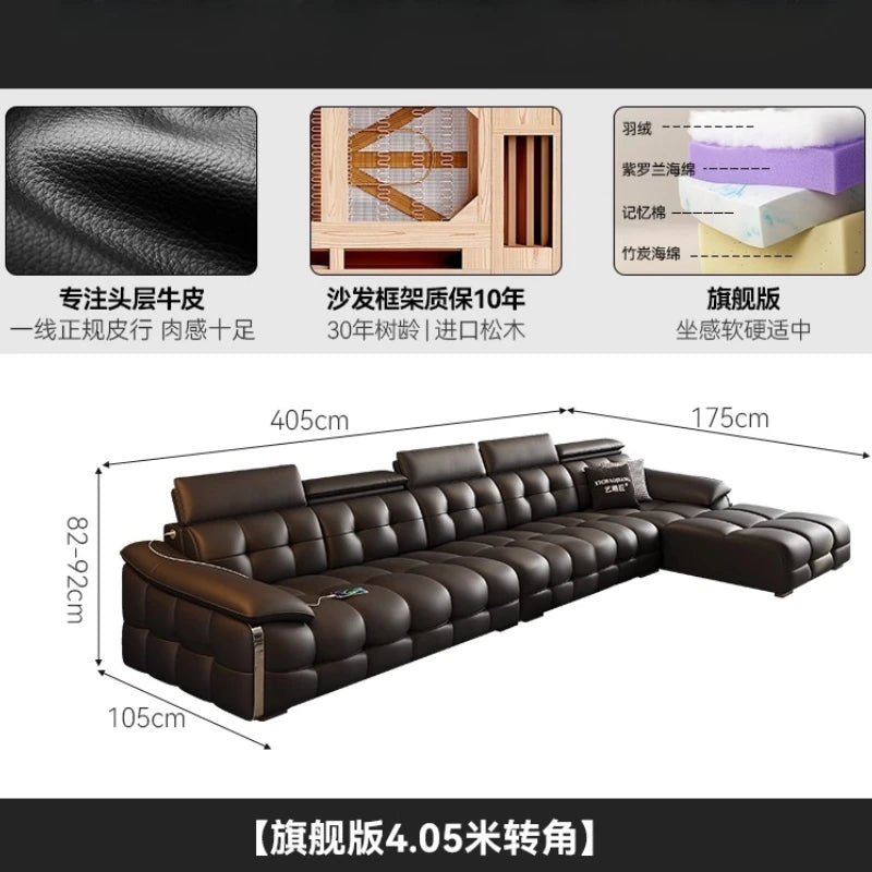 Modern Luxury Sofa Head Layer Leather Living Room Sofas Three Seat Couch Armchair Straight Row Chaise Lounges Home Furniture