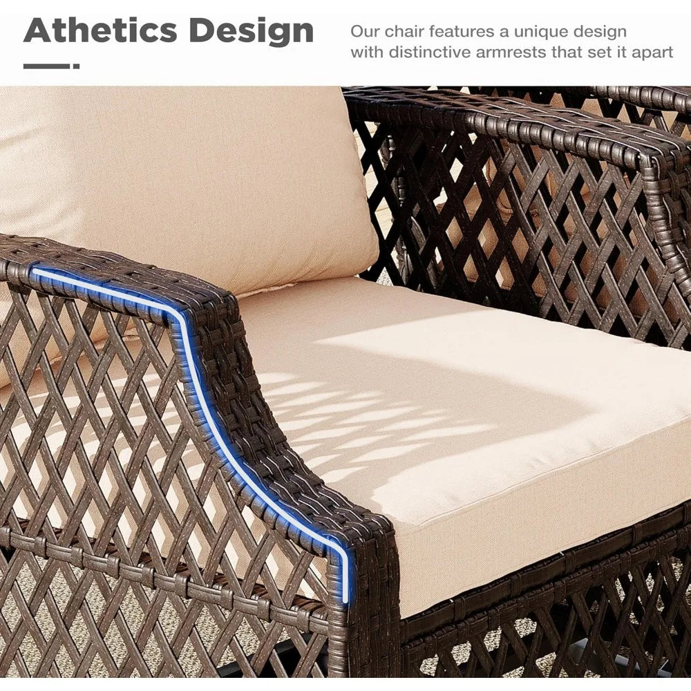 7-Piece Outdoor Patio Furniture Set with Wicker Swivel Chairs, Ottomans, and Storage Coffee Table