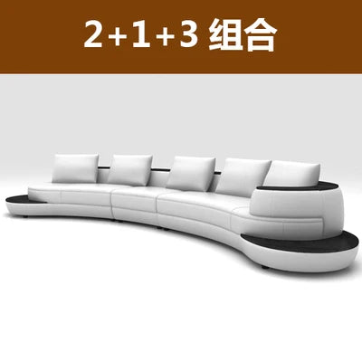 Luxury Modern Curved Genuine Leather Sofa Sectional Couch White and Black Design Living Room Contemporary Home Decoration